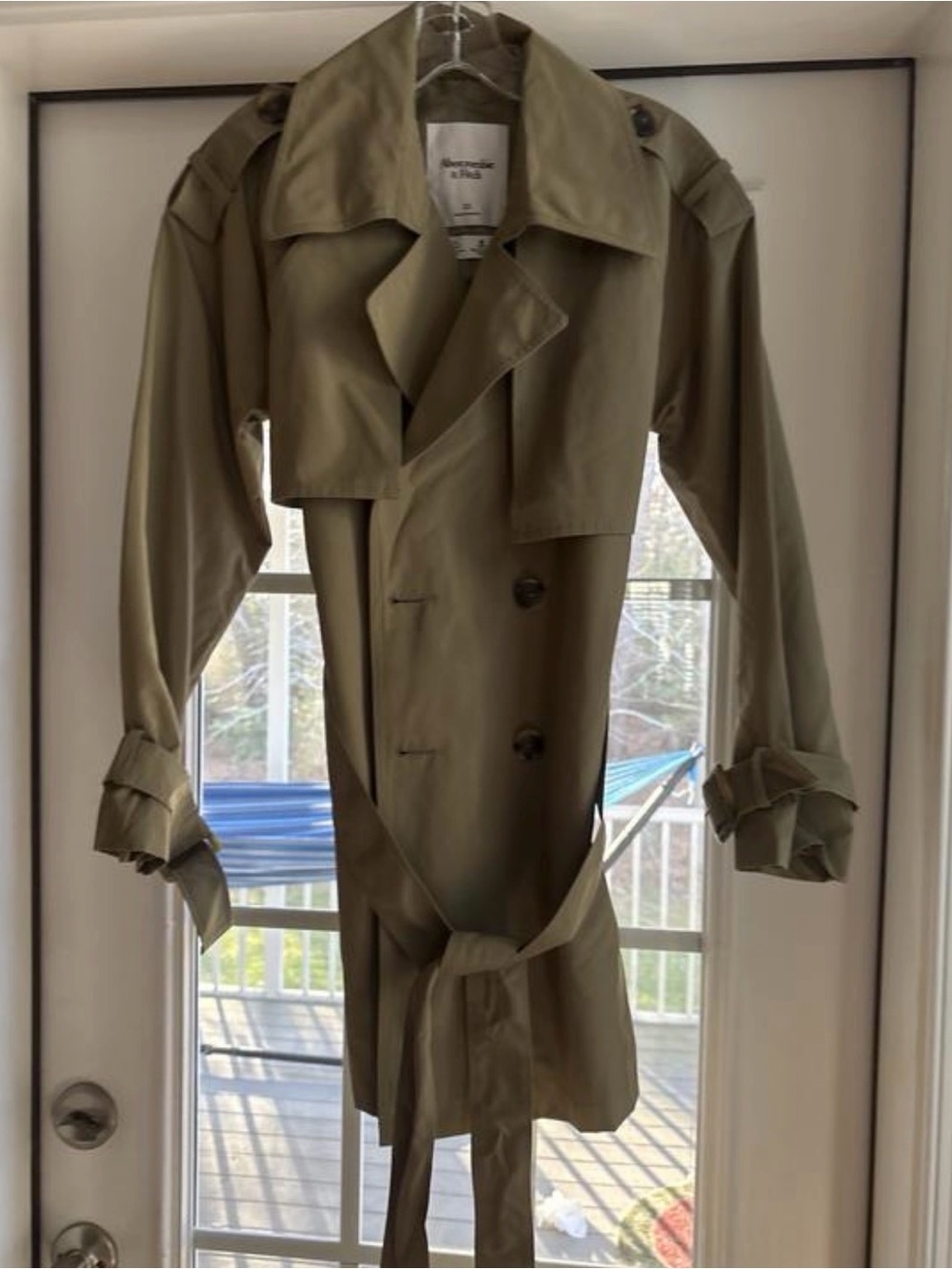 Abercrombie & Fitch Olive Sage Mid Length Trench Coat Small NWT ✨ - Picture 6 of 6